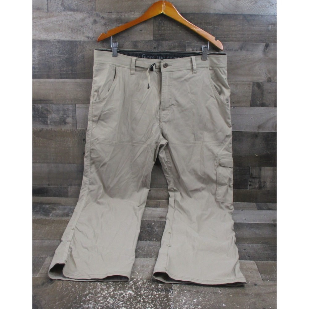 prAna Pants Mens XL Beige Zion Cargo Outdoor Hiking Snap Side Vents Lightweight